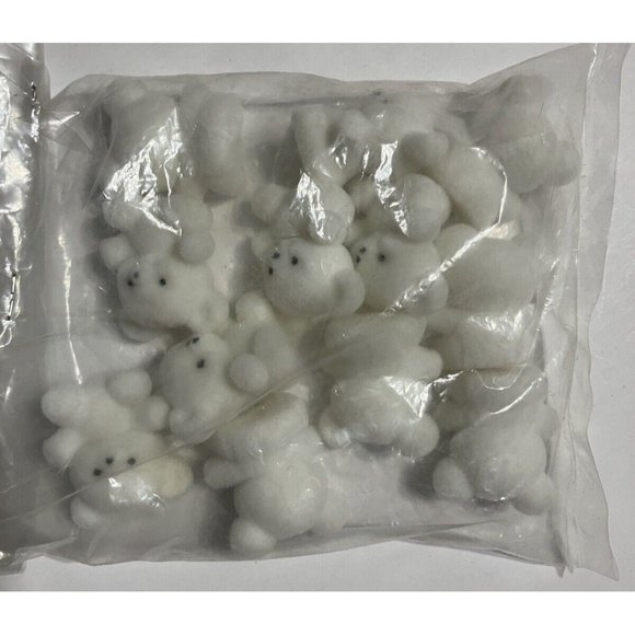 Vintage Set of 12 White Tiny Teddy Bears Flocked Plastic - Picture 1 of 4